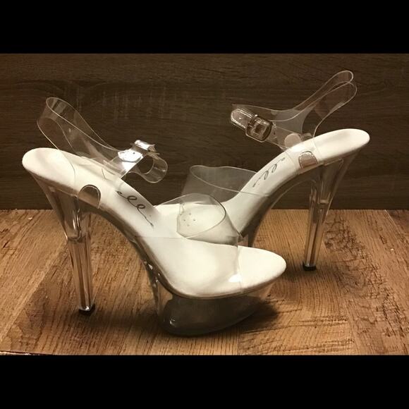 ELLIE CLEAR 2” LUCITE PLATFORM OPEN TOES EXOTIC DANCER 6” HIGH HEELS Size 10M - Picture 9 of 14